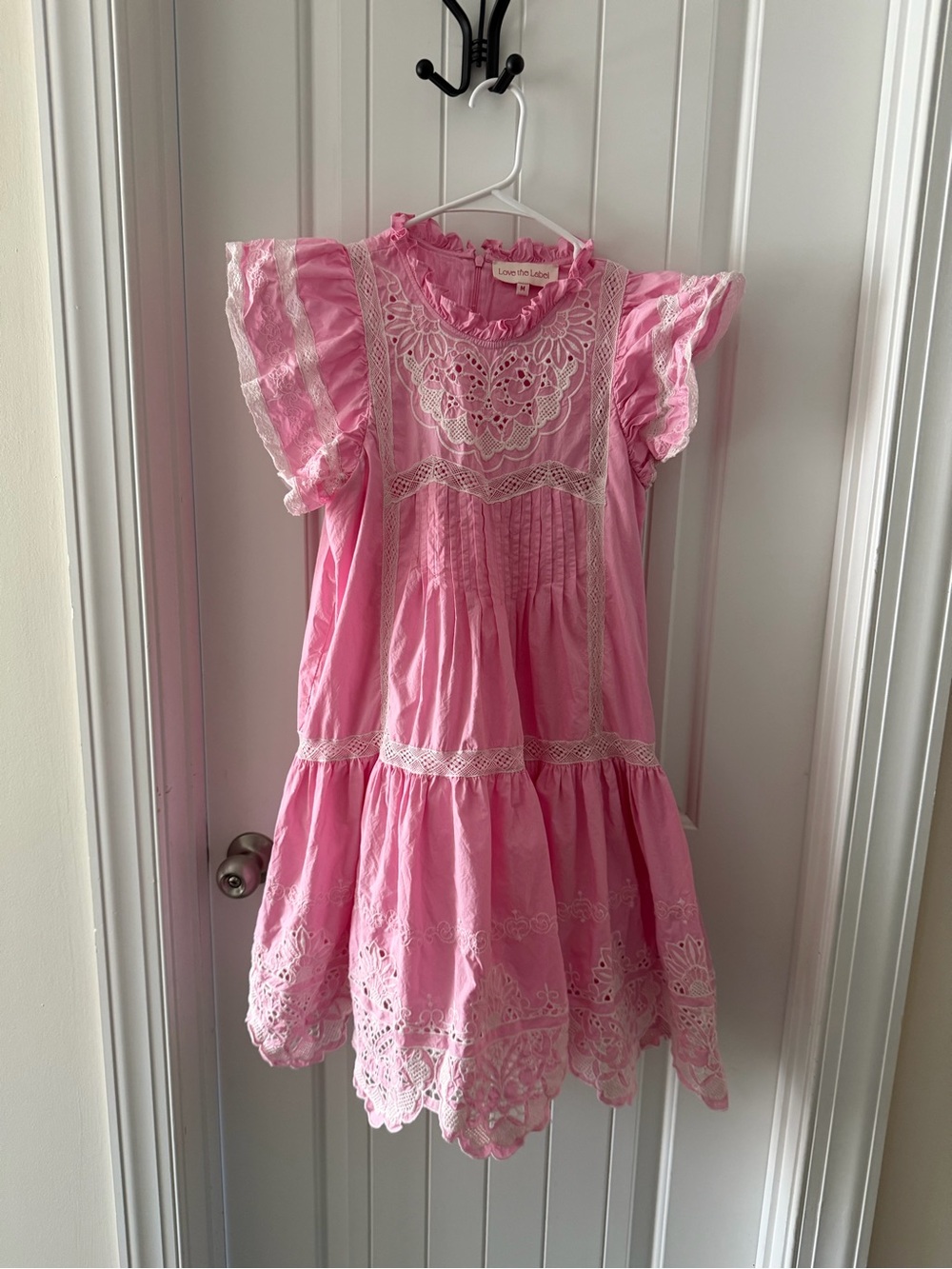 Love Shack Fancy Pink Eyelet Lace Cotton Dress